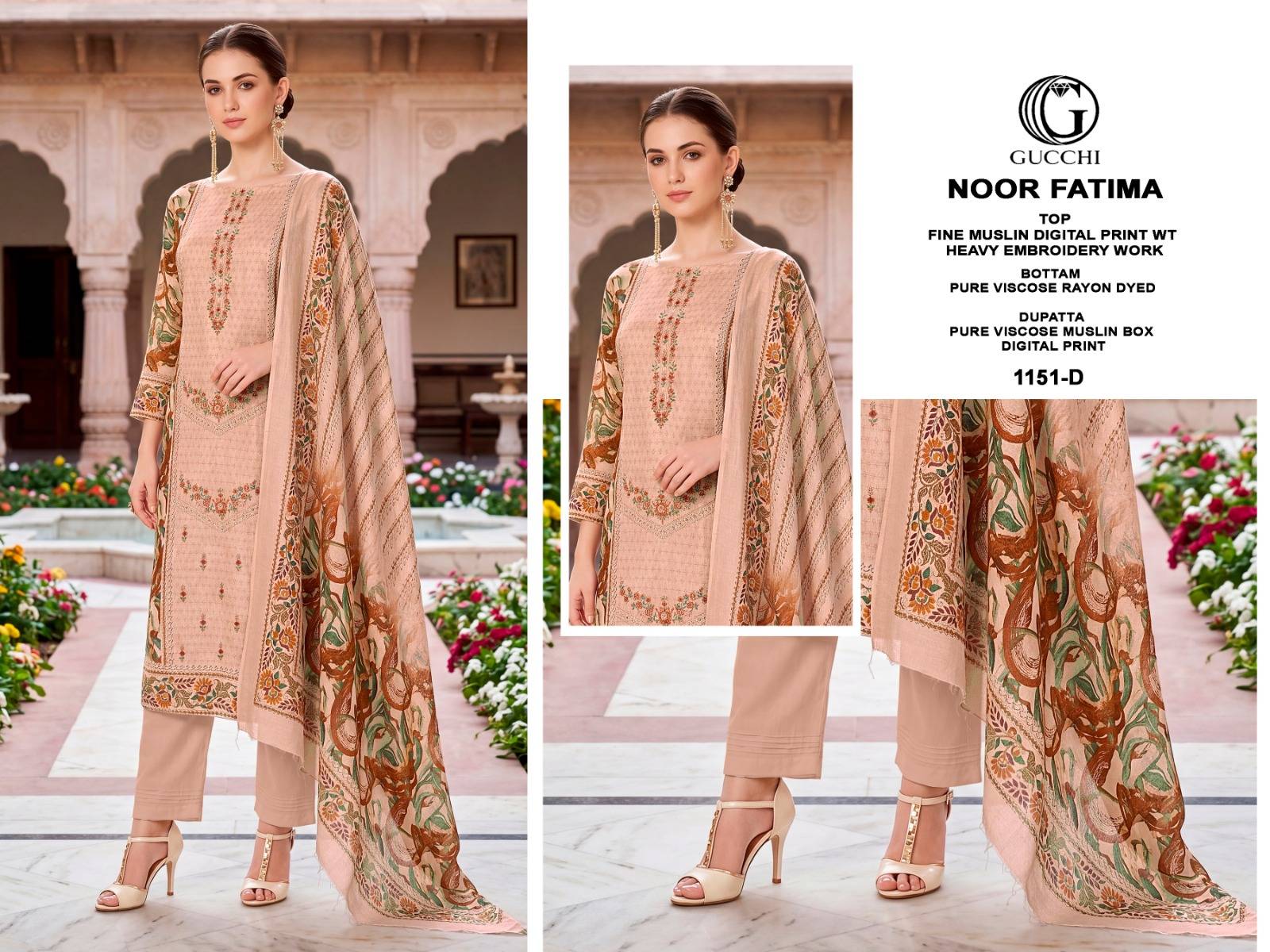 NOOR FATIMA 1151 BY GUCCHI Stylish Beautiful Colourful Pure Viscose Muslin Dresses At Wholesale Price